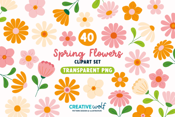 Download Whimsical Spring Flowers Clipart Set - Spring flowers Collection