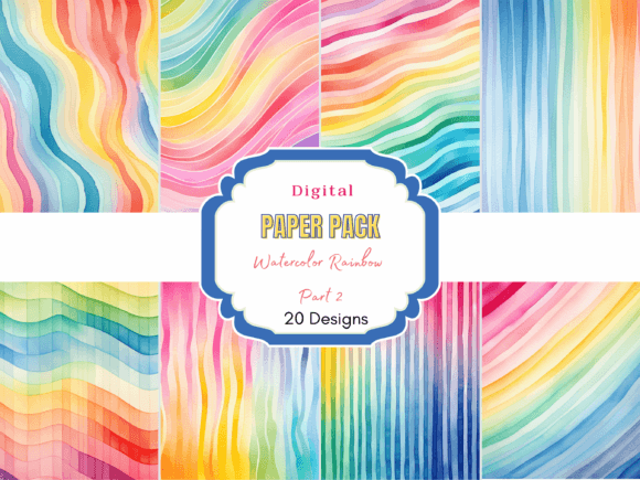 Download Watercolor Rainbow Pattern Digital Paper - Rainbow pattern Collection