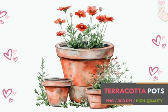 Download Rustic Potted Plants Watercolor Art - Premium Resources