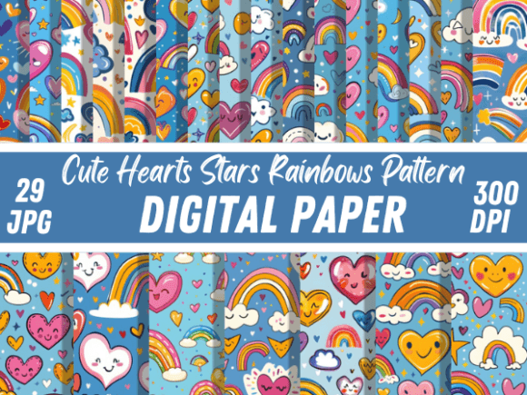 Download Cute Kawaii Hearts Stars Rainbow Pattern - Rainbow pattern Collection